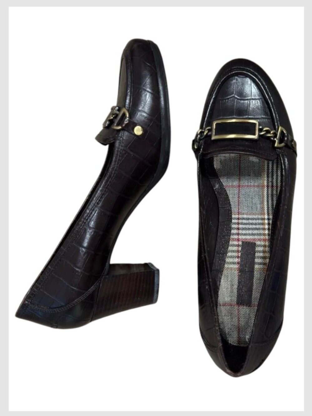 Liz Claiborne Morgen Brown Croc-Embossed Leather Loafers 9